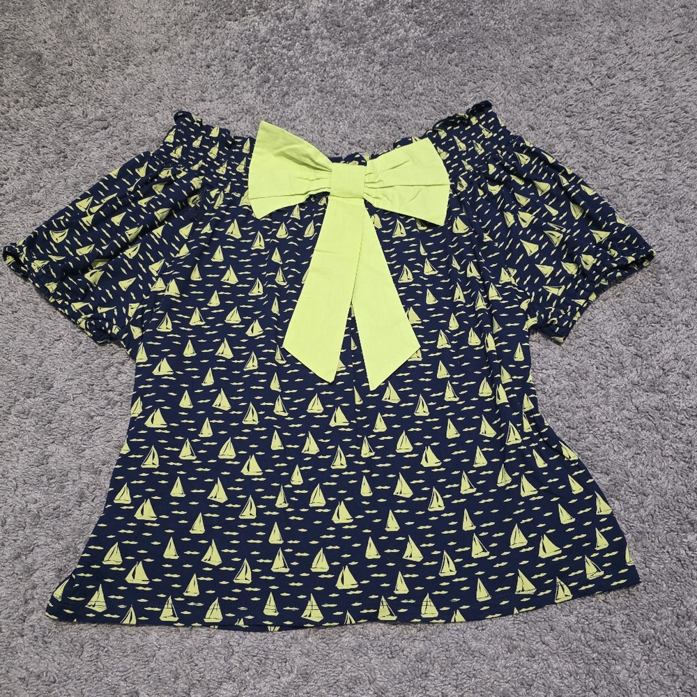 NWT Anthropologie Navy and Yellow Sailboat Print Top - Picture 6 of 8